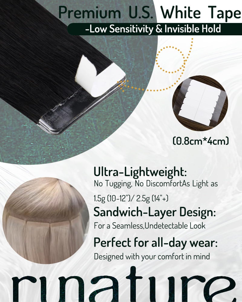 RUNATURE Tape in Hair Extensions Human Hair Natural Black 14 Inch 40g Real Human Hair Tape in Extensions Seamless Tape Ins Human Hair Straight Remy Hair Smooth Texture 20pcs #1B - Image 3